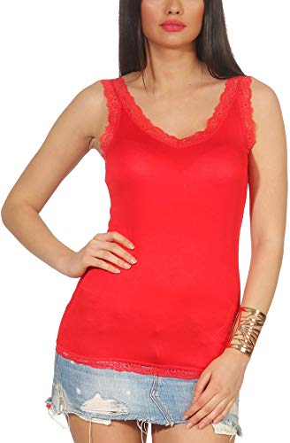 StyleLightOne Damen Träger Tank Top dünn mit Spitze Stretch Basic leicht transparent, Rot 36-38 (S) von StyleLightOne