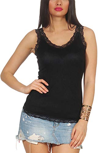 StyleLightOne Damen Träger Tank Top dünn mit Spitze Stretch Basic leicht transparent, Schwarz 36-38 (S) von StyleLightOne