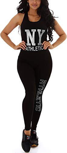 StyleLightOne Damen Fitness Set Sport Zweiteiler Tanktop Leggings Glitzer-Print Aufdruck Freizeit Racerback, OneSize 36, Silber von StyleLightOne