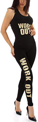 StyleLightOne Damen Fitness Set Sport Zweiteiler Tanktop Leggings Glitzer Work-Out Aufdruck Freizeit Racerback, OneSize 36, Gold von StyleLightOne