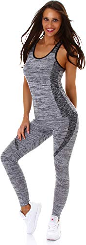 StyleLightOne Damen Fitness Sport-Set Zweiteiler Melange Zweifarbig Stretch High-Waist Tank-Top & Leggings Einheitsgröße 36 S, Schwarz von StyleLightOne