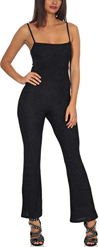 StyleLightOne Damen Glitzer Overall Jumpsuit Onesie Reißverschluss Schlaghose Träger Sylvester Tanzhose Clubwear, Schwarz 34/36 (S) von StyleLightOne