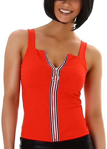 StyleLightOne Damen Träger Tank Top Streifen Reißverschluss Eckig gerippt, Rot 38 (L) von StyleLightOne