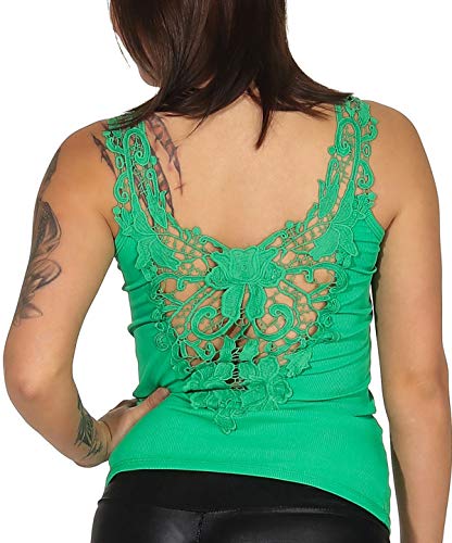 StyleLightOne Damen Tank-Top Häkel-Spitze Sommer Stretch Rücken-Dekolleté rückenfrei durchsichtig RIPP-Optik, Grün 38 (M) von StyleLightOne