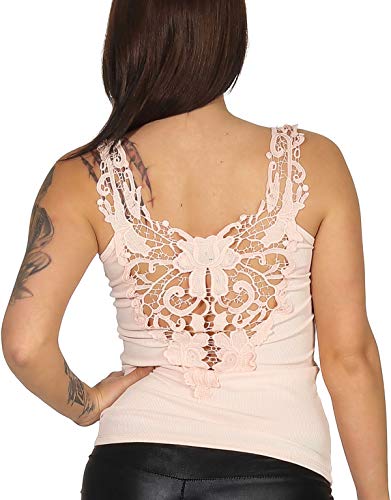 StyleLightOne Damen Tank-Top Häkel-Spitze Sommer Stretch Rücken-Dekolleté rückenfrei durchsichtig RIPP-Optik, Rosa 36 (S) von StyleLightOne