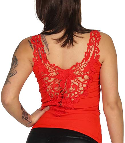 StyleLightOne Damen Tank-Top Häkel-Spitze Sommer Stretch Rücken-Dekolleté rückenfrei durchsichtig RIPP-Optik, Rot 38 (M) von StyleLightOne