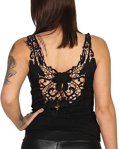 StyleLightOne Damen Tank-Top Häkel-Spitze Sommer Stretch Rücken-Dekolleté rückenfrei durchsichtig RIPP-Optik, Schwarz 36 (S) von StyleLightOne
