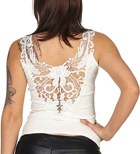 StyleLightOne Damen Tank-Top Häkel-Spitze Sommer Stretch Rücken-Dekolleté rückenfrei durchsichtig RIPP-Optik, Weiß 36 (S) von StyleLightOne
