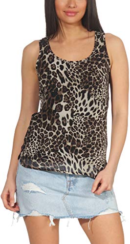 StyleLightOne Damen Tank-Top Leopard Wildkatze dünn transparent Rücken-Spitze Dekolleté Häkel-Muster, 34 36 38 von StyleLightOne