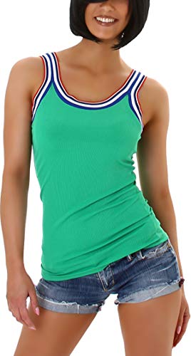 StyleLightOne Damen Träger Top Sommer Streifen Retro 80er gerippt, Grün 38 M von StyleLightOne