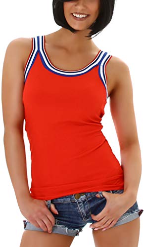 StyleLightOne Damen Träger Top Sommer Streifen Retro 80er gerippt, Rot 38 M von StyleLightOne