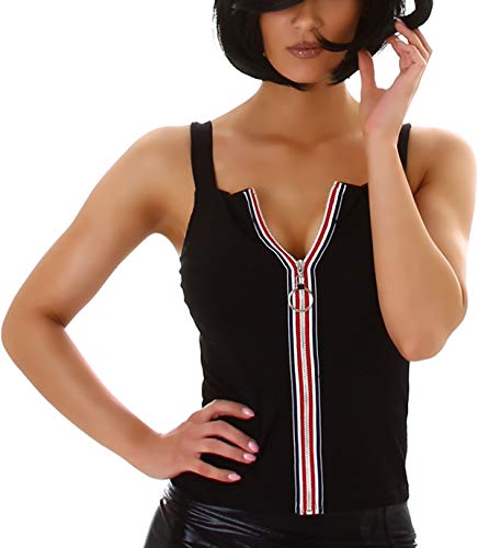 StyleLightOne Damen Träger Tank Top Streifen Reißverschluss Eckig gerippt, Schwarz 34 (S) von StyleLightOne