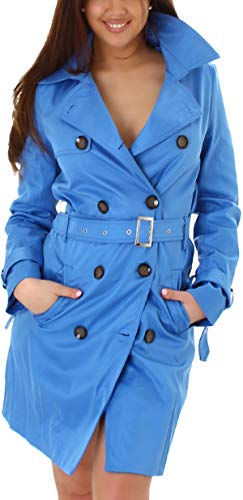 StyleLightOne Damen Trenchcoat Jacke Kurzmantel Seidiger Glanz Knopfleiste Gürtel Kragen, Hell-Blau, 34 36 (38) von StyleLightOne