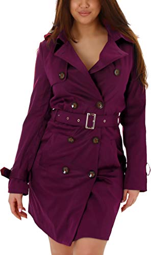 StyleLightOne Damen Trenchcoat Jacke Kurzmantel Seidiger Glanz Knopfleiste Gürtel Kragen, Weinrot Bordeaux, 32 34 (36) von StyleLightOne