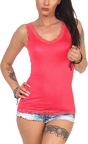 StyleLightOne Damen Träger Tank Top dünn mit Spitze Stretch Basic leicht transparent, Apricot 36-38 (S) von StyleLightOne