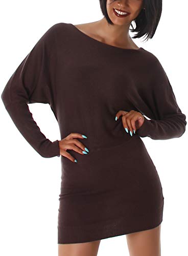 StyleLightOne Damen Strickkleid Fledermaus Ärmel Longpullover Pulloverkleid, Braun 36 von StyleLightOne