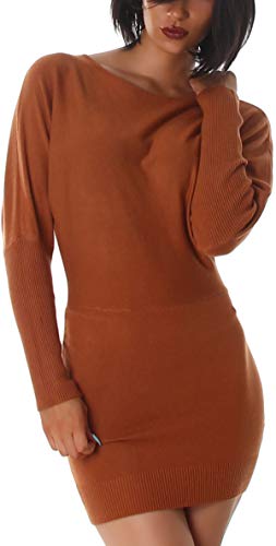 StyleLightOne Damen Strickkleid Fledermaus Ärmel Longpullover Pulloverkleid, Hellbraun 36 von StyleLightOne