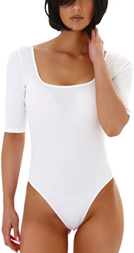 StyleLightOne Jela London Damen Sexy Sommer-Body Halbarm Tiefer Ausschnitt Stretch Clubwear Reizwäsche, Weiß 34 (S) von StyleLightOne
