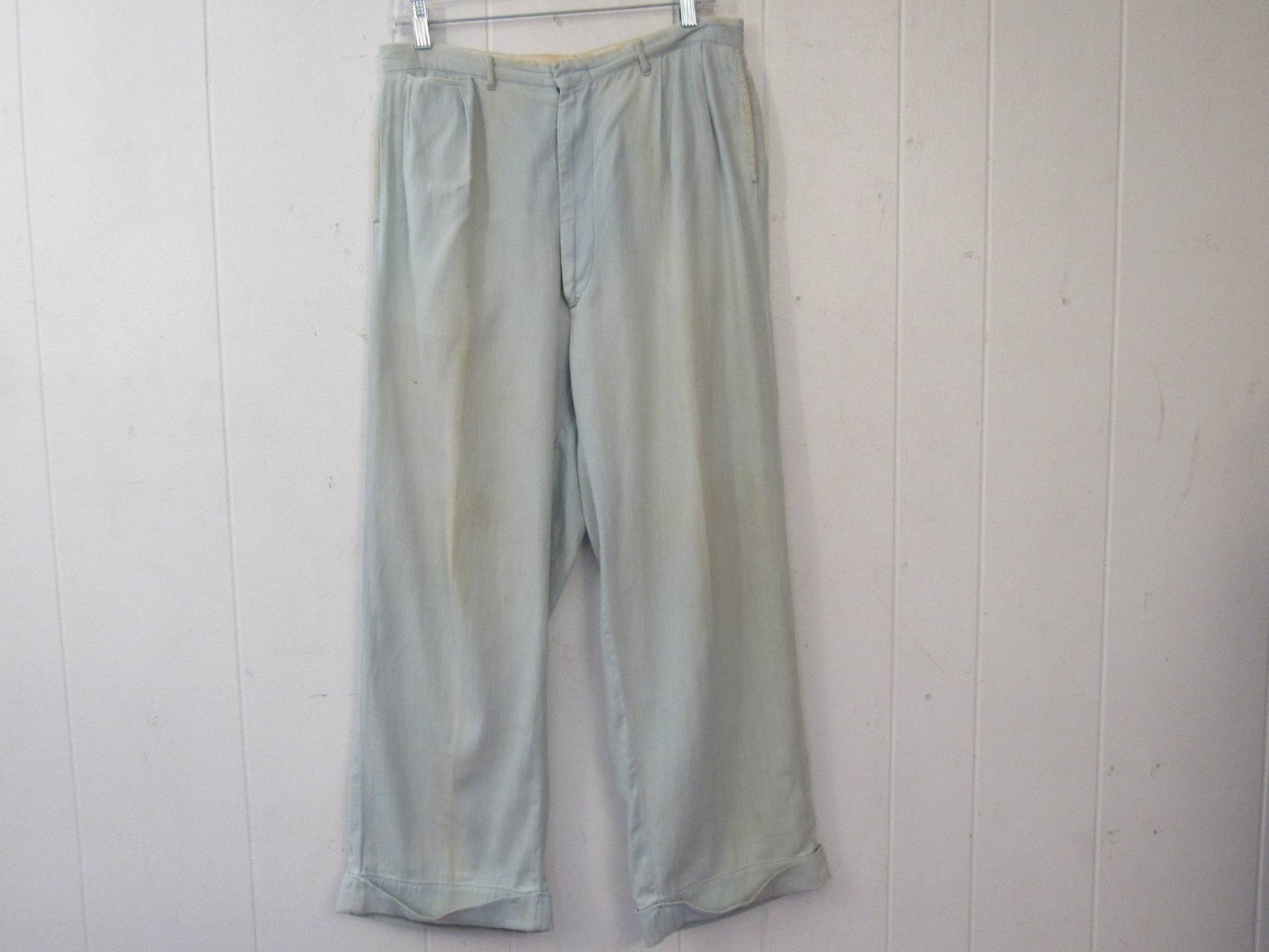 Vintage Hose, Arbeitshose, 1940Er 40Er Chambray Baumwoll Arbeitshose, Vintage Kleidung, 31, 5 X 27 von StylePlyer