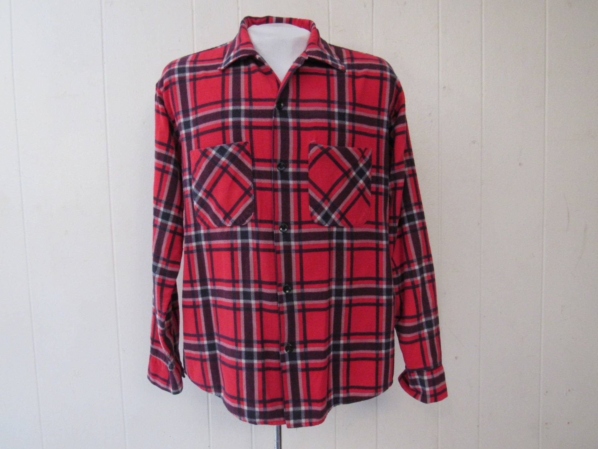 Vintage Shirt, 1960Er Jahre Baumwolle Flanell Kariertes Hemd, Kleidung, Größe Groß von StylePlyer