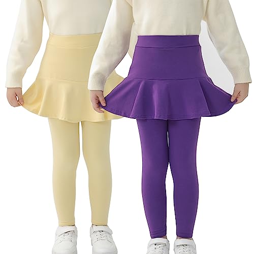 Mädchen Leggings mit Rock Hosen Tutu Baumwolle Lange Leggings Sports für Kinder Beige Deep Purple für 3 Jahren Höhe 92-104 von StyleSavvy