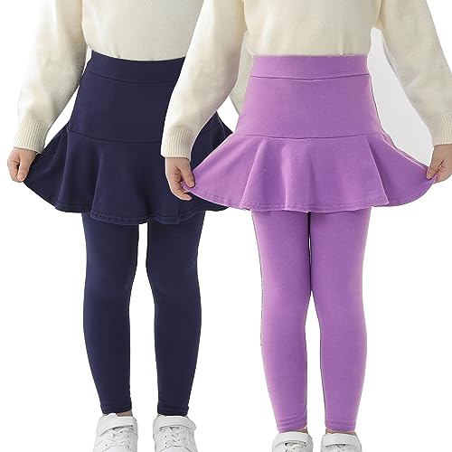 Mädchen Leggings mit Rock Hosen Tutu Baumwolle Lange Leggings Sports für Kinder Navy Lavendel Lila für 3 Jahren Höhe 92-104 von StyleSavvy