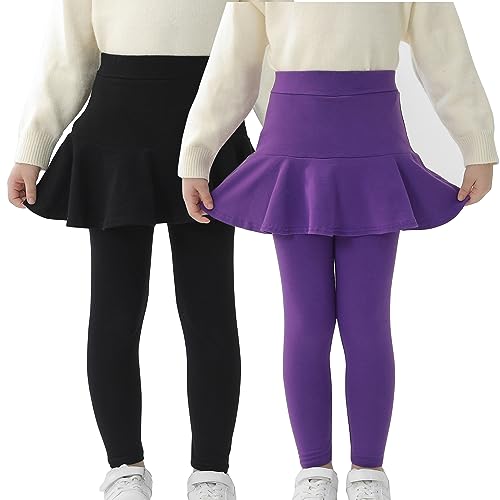 Mädchen Leggings mit Rock Hosen Tutu Baumwolle Lange Leggings Sports für Kinder Schwarz Deep Purple für 5 Jahren Höhe 110-116 von StyleSavvy