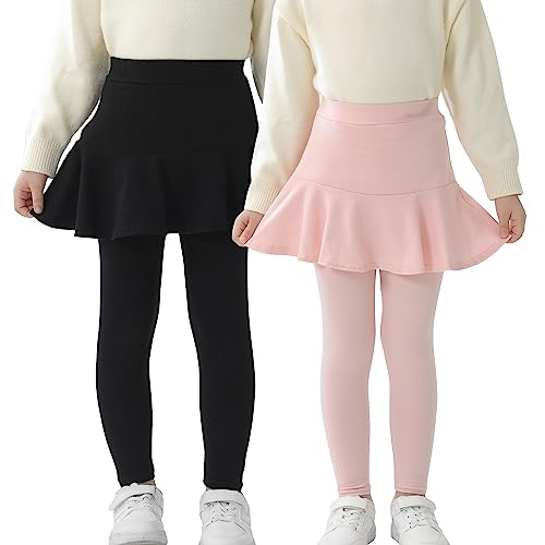 Mädchen Leggings mit Rock Hosen Tutu Baumwolle Lange Leggings Sports für Kinder Schwarz Pink für 8 Jahren Höhe 122-128 von StyleSavvy