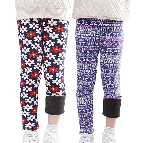 StyleSavvy Mädchen Leggings 2er-Pack Gefüttert Herbst/Winter Hosen Farbige Blume Rentier für 4-5 Jahre EU Size104-110 von StyleSavvy