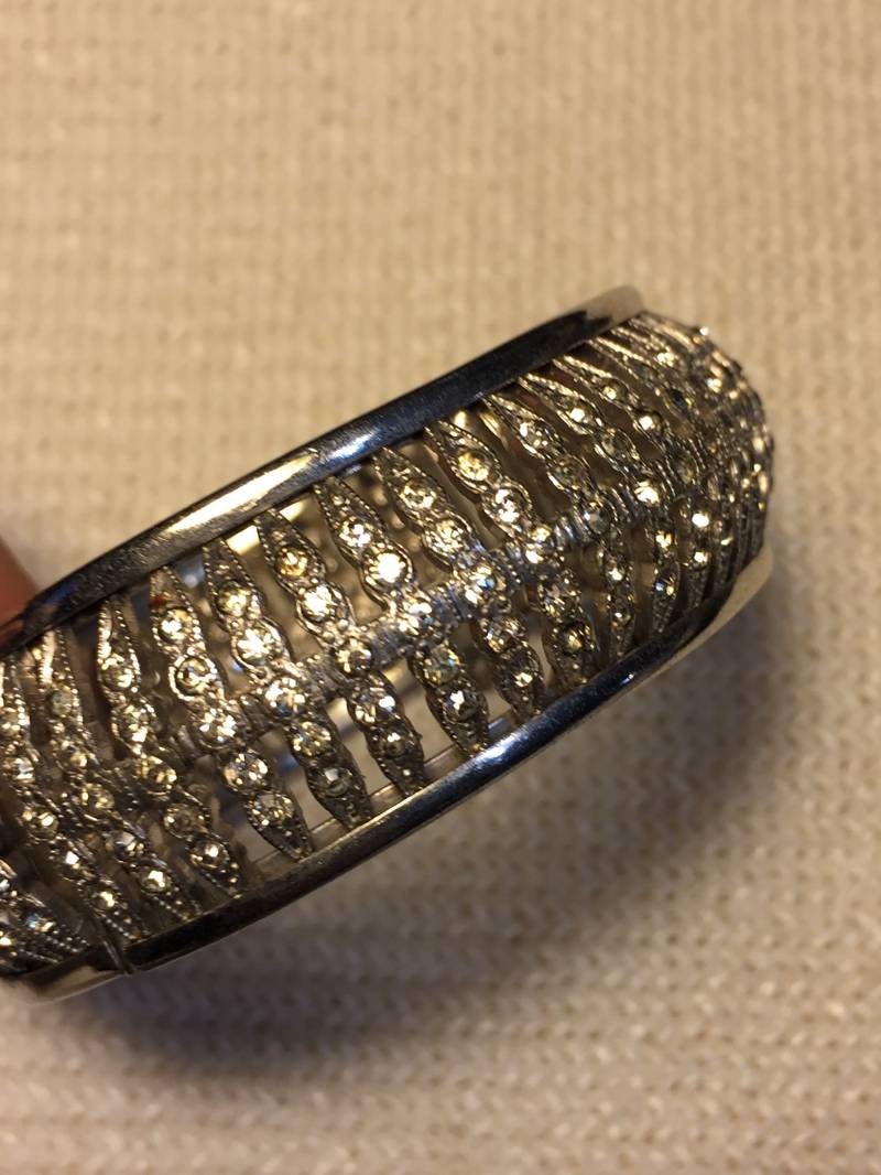 1930Er Jahre Strass Manschette Armband, Silber Filigree Design von StyleSourceNYC