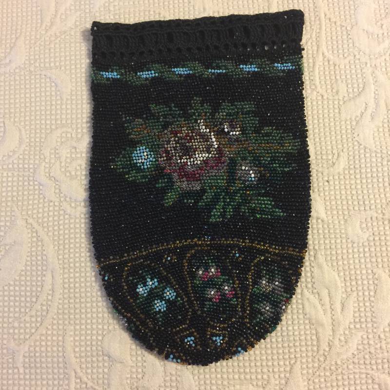 Antike Perlen Tasche Handtasche Rose Floral Glasperlen Hochzeit Schmuck Vintage Crochet Schwarz Mint Metallic von StyleSourceNYC