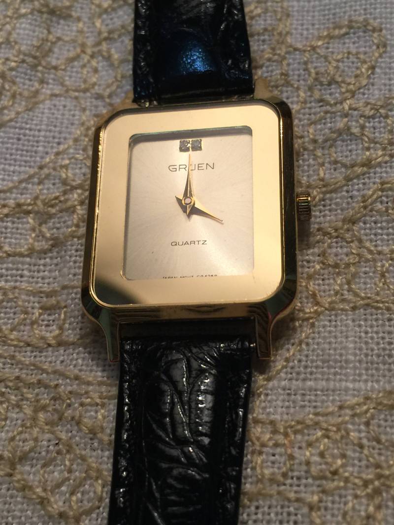 Atemberaubende Gold Gruen Uhr Diamant Quarz Gelb Schwarz Band Leder Stretch Armband Damen Armbanduhr Meisterwerk Vergoldet von StyleSourceNYC