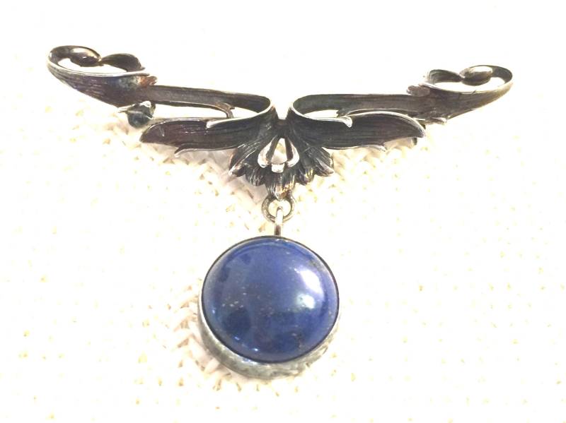 Blau Sterling Silber Brosche Pin Medaille Royal Lot Gold Signiert Sammlercharme Anhänger Flügel Münze Runde Stein Cabachon Lapis Lazuli von StyleSourceNYC