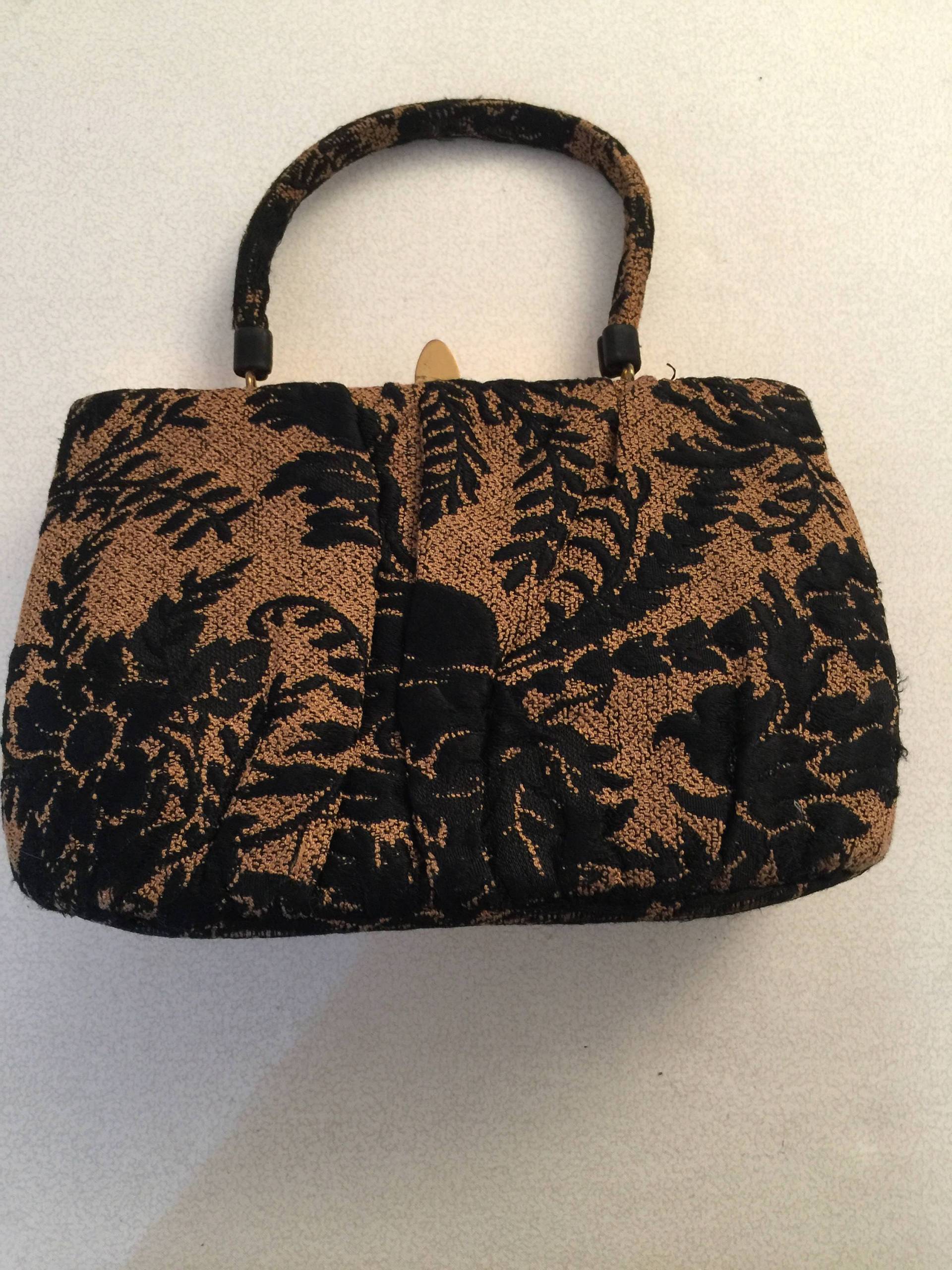 Designer Handtasche "Lewis' in Schwarz Braun Gold Bag Brokat Jacquard Mit Hardware Tote von StyleSourceNYC