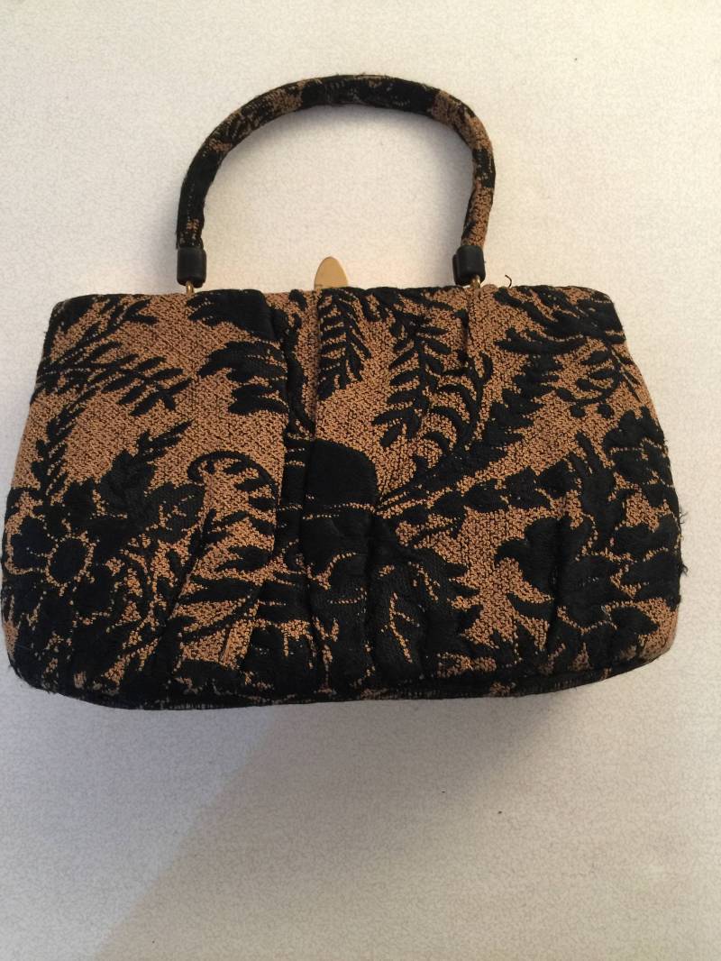 Designer Handtasche "Lewis' in Schwarz Braun Gold Bag Brokat Jacquard Mit Hardware Tote von StyleSourceNYC