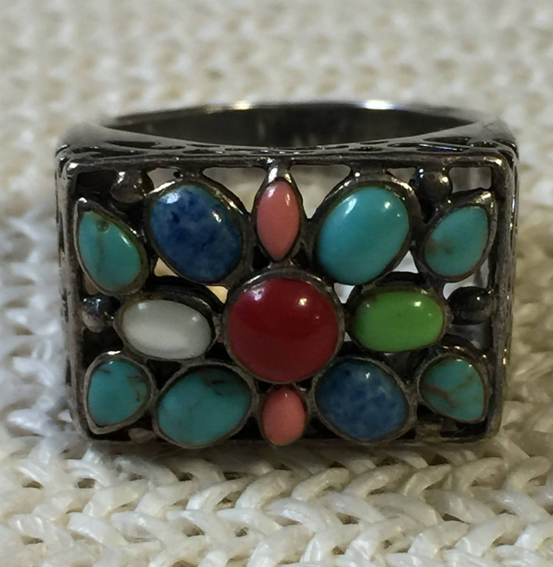 Vintage Multi Stein Sterling Silber Ring, Perlen Filigrane Ring von StyleSourceNYC