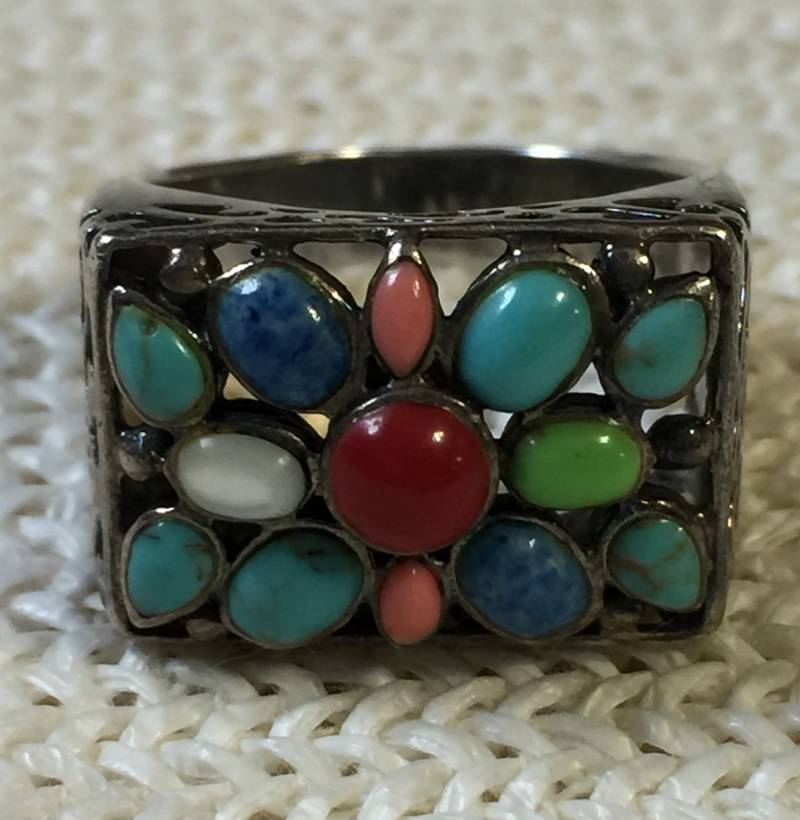 Vintage Multi Stein Sterling Silber Ring, Perlen Filigrane Ring von StyleSourceNYC