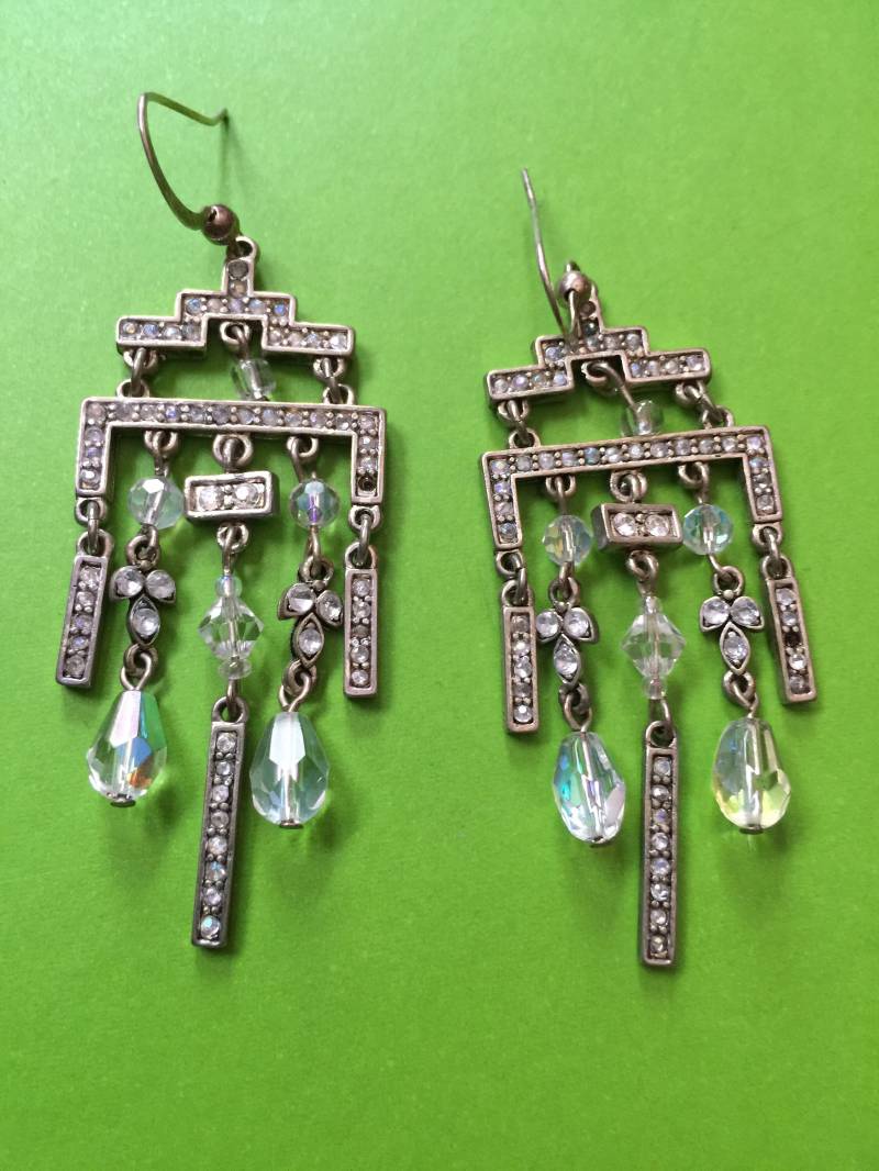 Lange Sterling Silber Kronleuchter Ohrringe Aurora Borealis Strass Kreuz Baumeln Tier Charme Multi Farbe Artikulieren Wasserfall von StyleSourceNYC