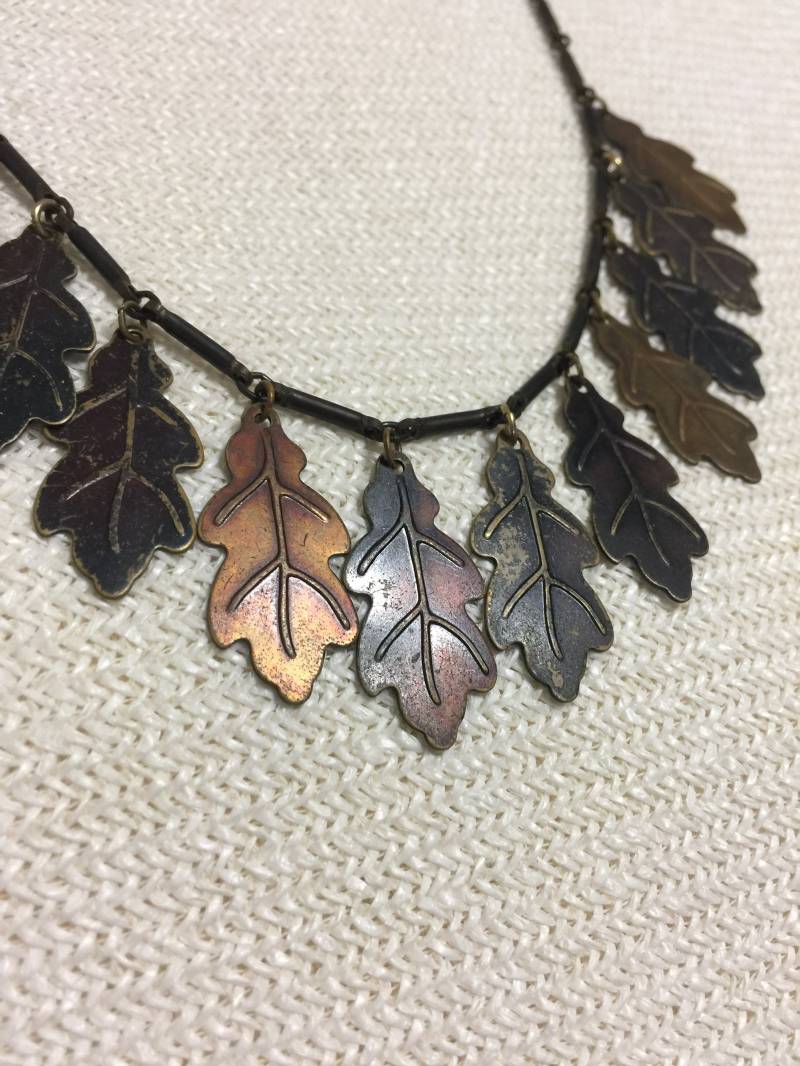 Riesige Vintage Kupfer Blatt Halskette Runway Couture Meisterwerk Kunst Statement Kronleuchter Charme Mixed Metal von StyleSourceNYC