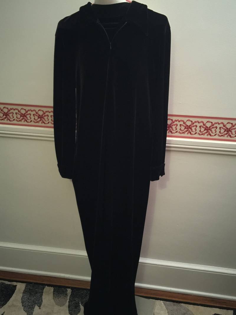 Samt-Strampler Einteiler Overall Union Anzug Samt Schwarz Strampler Reißverschluss Vorne Luxus Reich Dicke Seide Metallic Stretch Kragen von StyleSourceNYC