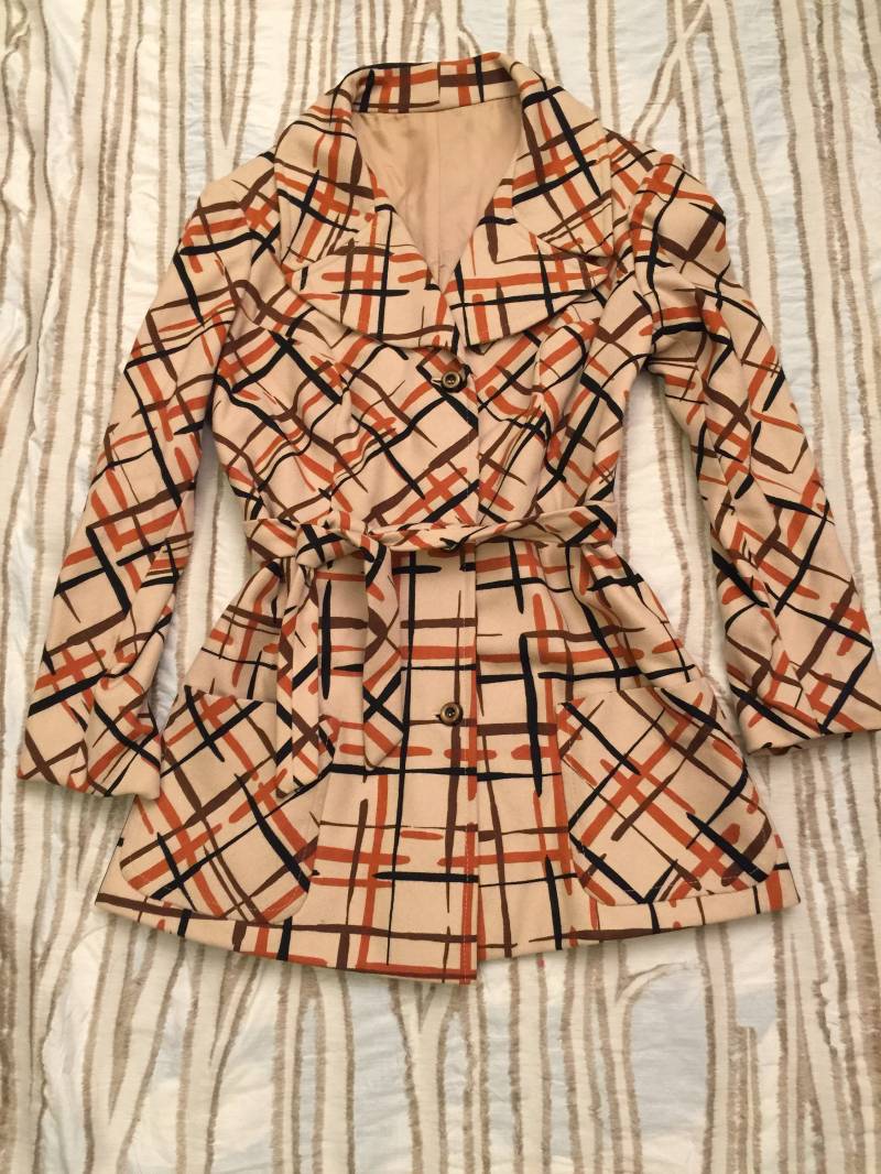 Vintage Abstrakter Print Woll Blazer Kleid, 60's Retro Mantel | S-M von StyleSourceNYC