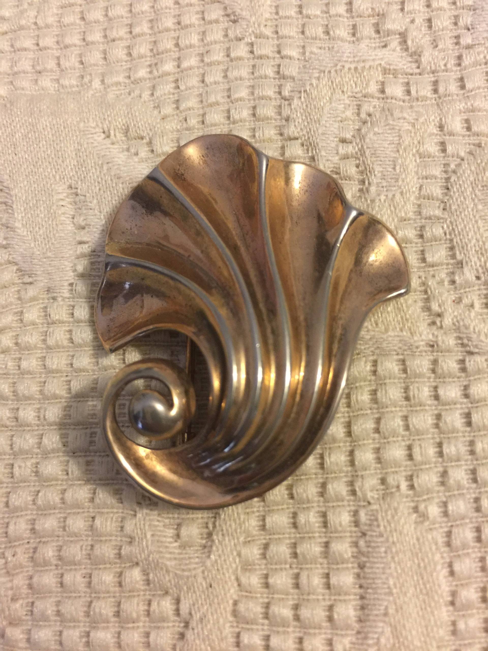 Vintage Crowntrifari Sterling Gold Brosche Pelzclip Pullover Schal Kleid Signiert Atemberaubende Schwere Füllhorn 1950 von StyleSourceNYC