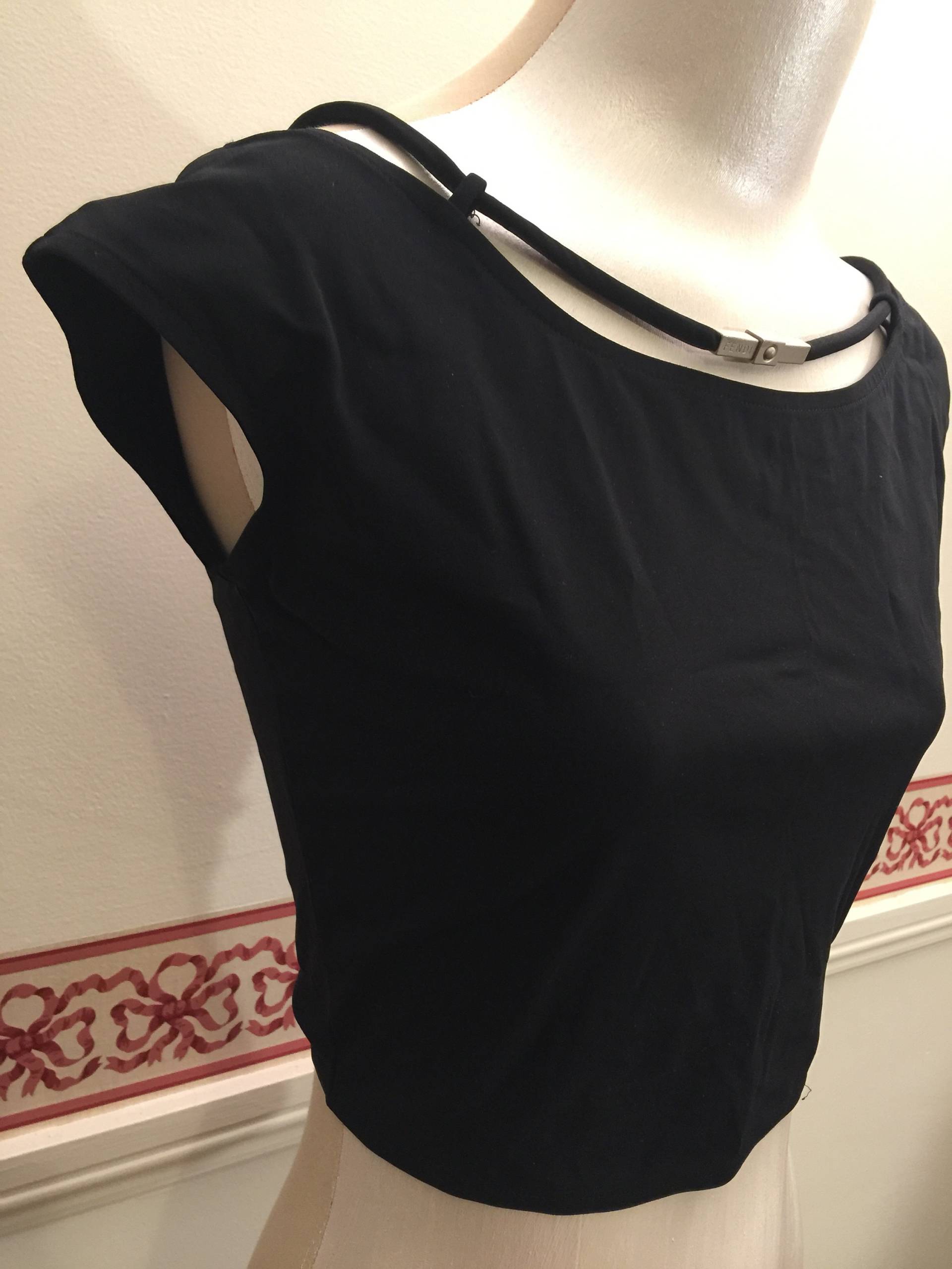 Vintage Fendi Badeanzug Top Dunkelblau, Silber Hardware, Italien von StyleSourceNYC