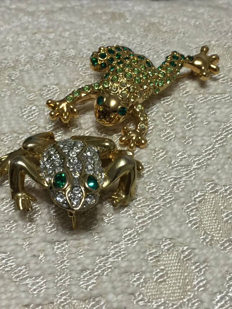 Vintage Frosch Broschen Monet Strass Pin Set von StyleSourceNYC