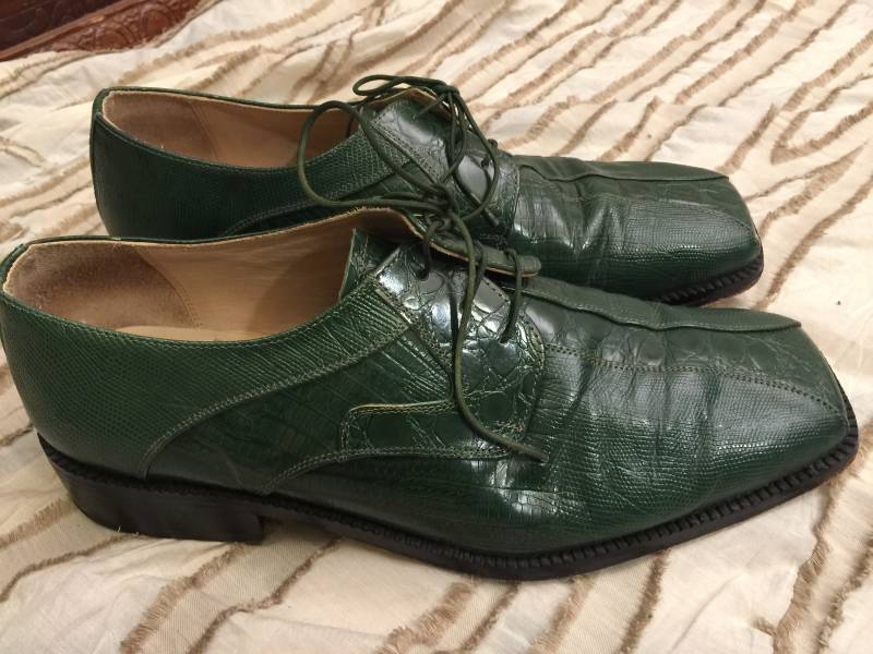 Vintage Rare Green Fortune Von Liberty Skin Print Leder Herren Schuhe Größe 10.5 Sharp Ausgezeichneter Zustand Square Toe Oxford von StyleSourceNYC