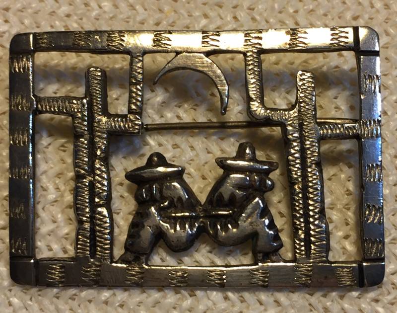 Vintage Sterling Silber Brosche Pin Zwei Amigos Mexiko Selten Filigran Offen Ausgeschnitten Mond Brüder 900 von StyleSourceNYC