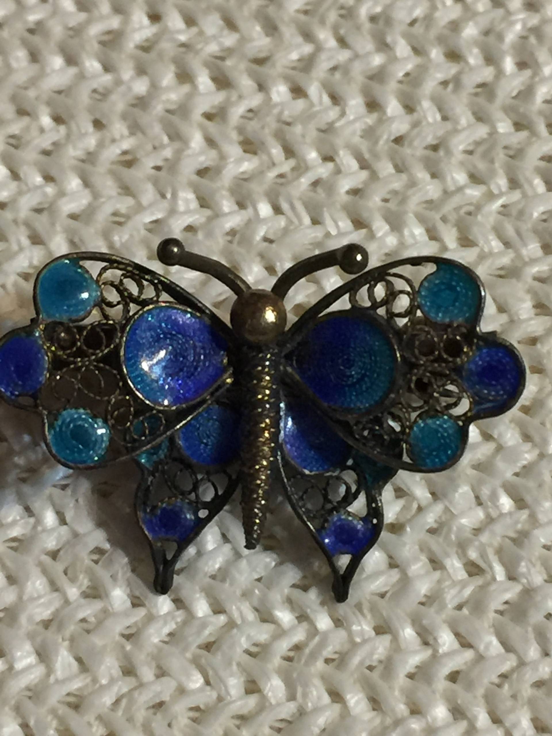 sterling Schmetterling Pin Spun Silber Blau Emaille Brosche Filigree Multi von StyleSourceNYC