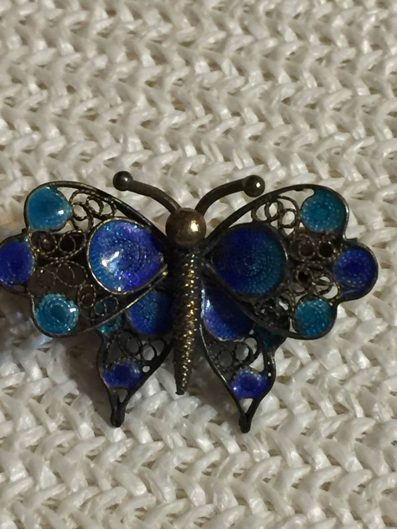 sterling Schmetterling Pin Spun Silber Blau Emaille Brosche Filigree Multi von StyleSourceNYC