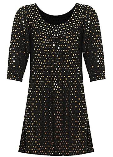 Damen-Kleid, gepunktet, lange Ärmel, Pailletten, gepunktet, U-Ausschnitt, Übergröße, Swing-Kleid, gold, 48-50 von StyleWear