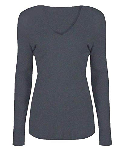 Damen Langarmshirts Tops V-Ausschnitt T-Shirt Damen Einfarbig Pullover Casual Tops Basic Workout Tees, anthrazit, 46-48 von StyleWear